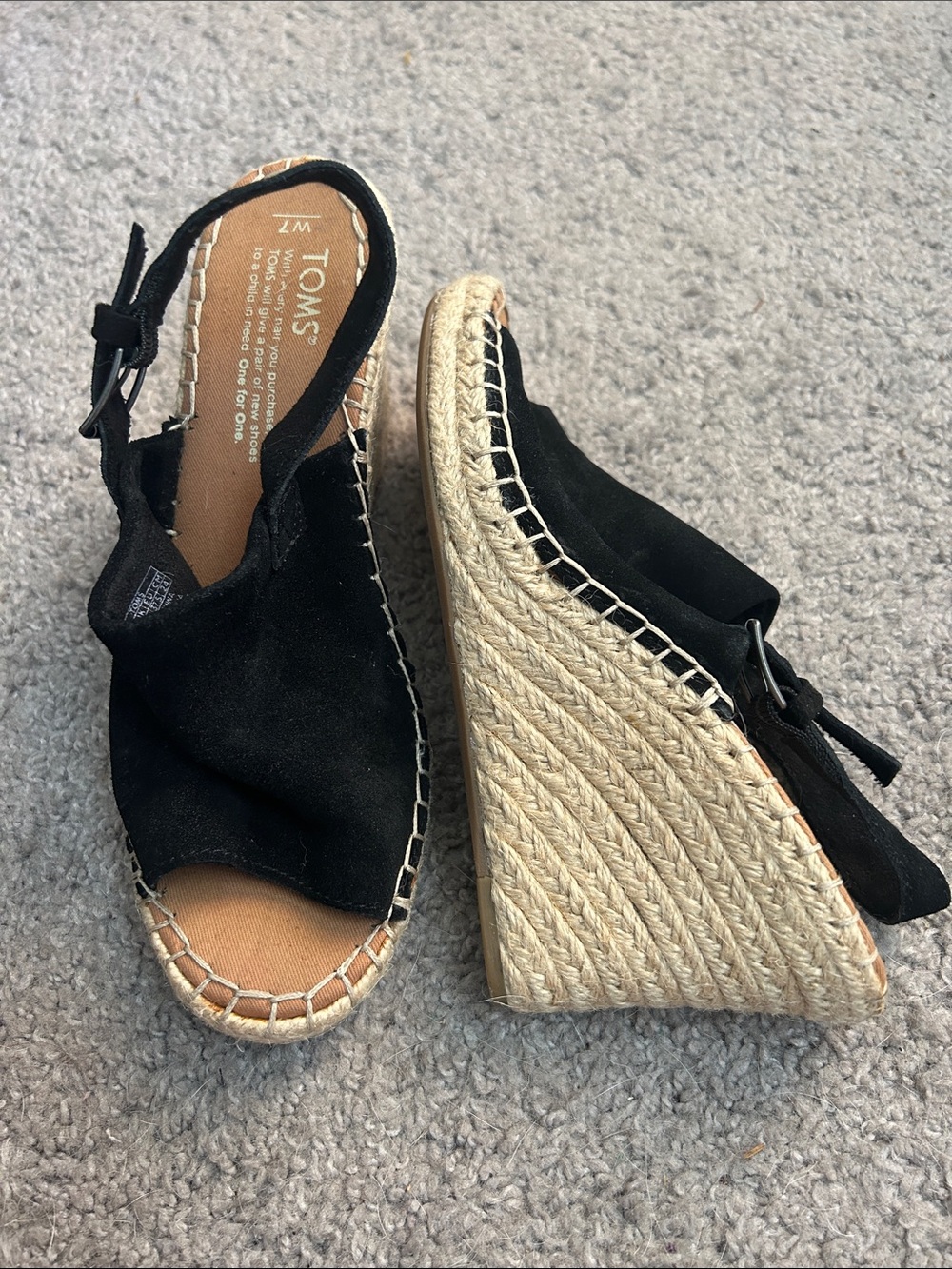 TOMS Black Suede Espadrille Wedge Sandals - Size 7